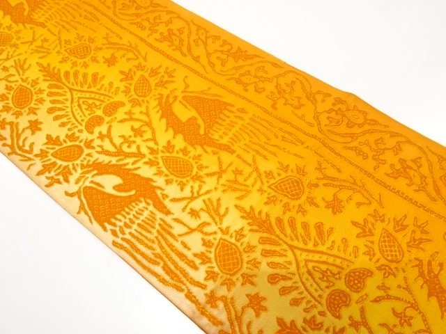 JAPANESE KIMONO / ANTIQUE FUKURO OBI / SILK / WOVEN FLOWER & BIRD